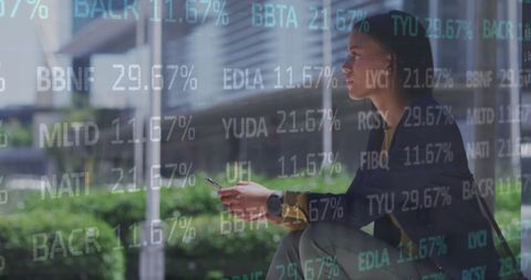 Businesswoman Analyzing Stock Market Data Reflection