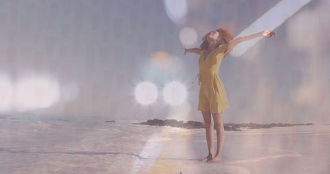 Woman Embracing Freedom and Serenity at Beachfront