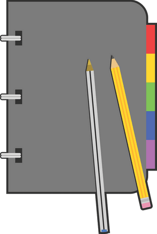 Grey notebook and pencils on transparent background illustration
