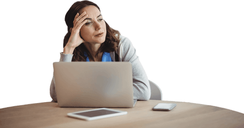 transparent image of thoughtful businesswoman at desk - Download Free Stock Videos Pikwizard.com