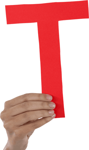 Transparent Hand Holding Red Letter T Cutout