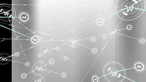 Connected Icons of Shopping Carts and Data Hologram