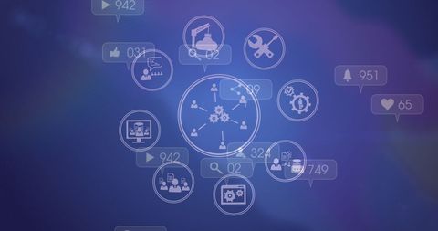 Abstract Social Media Interface with Digital Icons on Blue Background - Download Free Stock Images Pikwizard.com