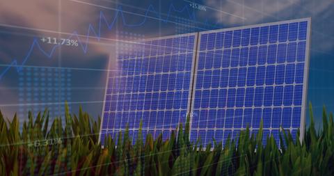 Solar Panel with Financial Graphs Overlay and Blue Sky - Download Free Stock Images Pikwizard.com