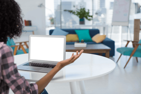 female professional in video conference with transparent laptop screen - Download Free Stock Videos Pikwizard.com