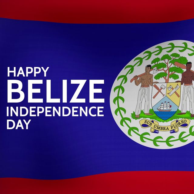 Patriotic banner featuring Belize national flag and text wishing a happy independence day. Ideal for social media posts, advertisements, official announcements, and festive events highlighting Belize’s national pride and history. Perfect for creating awareness and promoting public celebrations on September 21st.