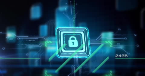 Digital Security with Padlock Icon on Circuit Board