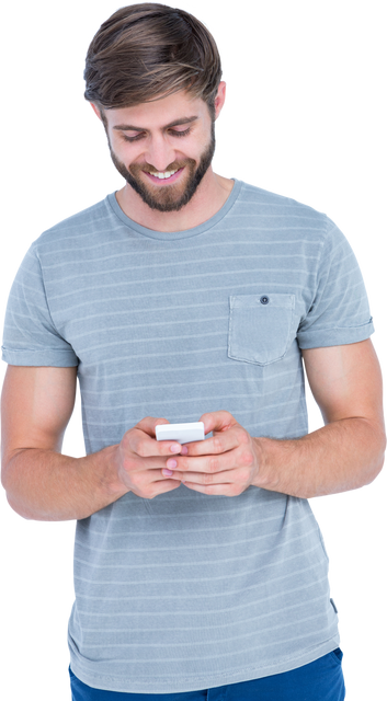 Smiling Bearded Young Man Using Phone on Transparent Background - Download Free Stock Videos Pikwizard.com