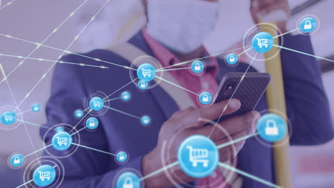 Man with Smartphone and Network Connections Symbolizing Digital Security