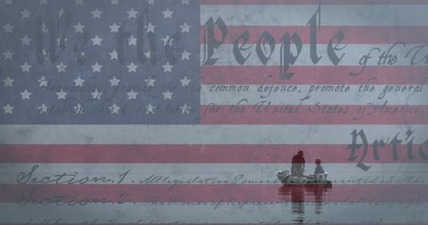 American Flag and Constitution Overlay on Fishing Scene - Download Free Stock Images Pikwizard.com