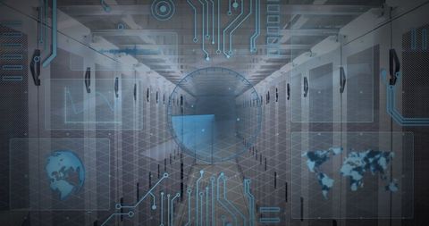 Futuristic Data Scanning Overlay on Server Room - Download Free Stock Images Pikwizard.com