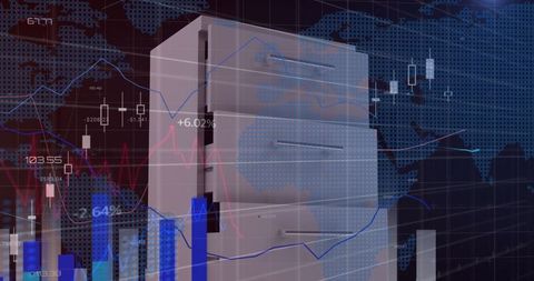 Global business technology depicted with data and cabinet
