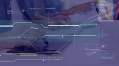 Animated Data Elements Overlaying Man Using Laptop