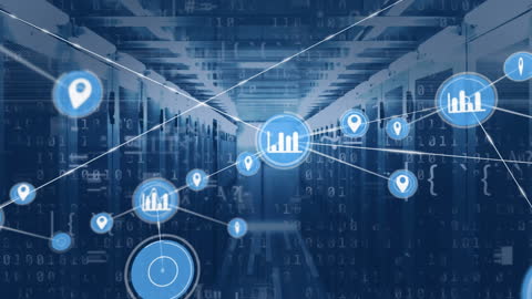 Network Connections in Data Center with Infographic Elements