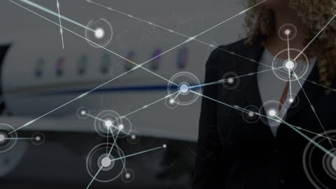 Digital Network Interface Overlaid on Business Scene with Airplane