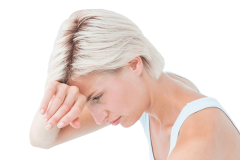 Transparent Background Sad Woman with Hand on Forehead