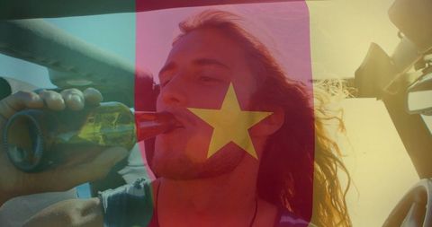 Carefree road trip with adventurous traveler in convertible