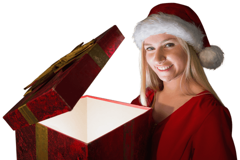 festive woman in santa hat opening a transparent gift box - Download Free Stock Videos Pikwizard.com