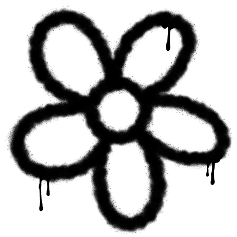 Expressive Six-Petal Flower with Paint Drips on Transparent Background