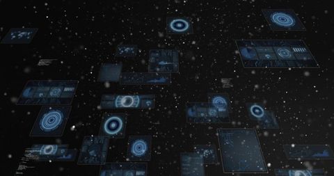 Holographic Data Panels Floating in Digital Cyberspace