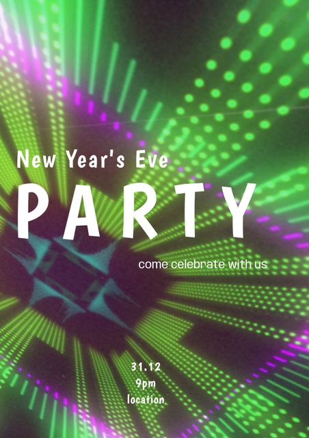 New Year's Eve Party Invitation with Green and Purple Lights - Download Free Stock Templates Pikwizard.com