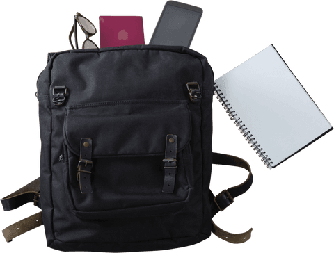 minimalist backpack with spectacles, mobile, notepads on transparent background - Download Free Stock Videos Pikwizard.com
