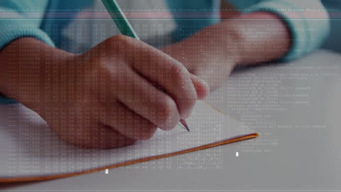 Child Writing Overlaid with Data Interface