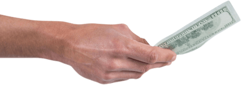 Hand Transparently Holding Dollar Bill on White Background