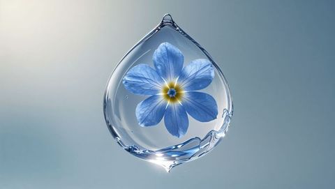 Blue forget me not flower in crystal droplet with rippling elegance