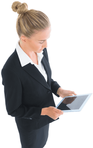 Professional Businesswoman Engaging with Tablet on Transparent Background - Download Free Stock Videos Pikwizard.com