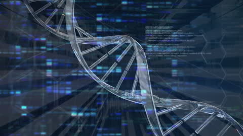 Digital Data with Rotating DNA Strand Visualization
