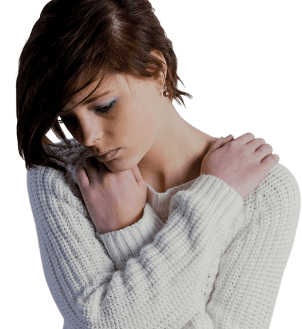 Transparent Background of Sad Woman with Arms Crossed Thinking