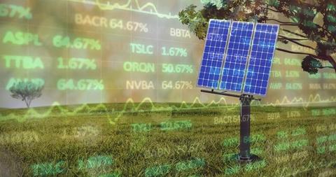 Solar Panels in Green Field with Financial Data Overlay Representing Sustainability and Business Gro - Download Free Stock Images Pikwizard.com