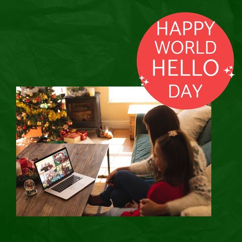 mother and daughter video calling on world hello day - Download Free Stock Templates Pikwizard.com