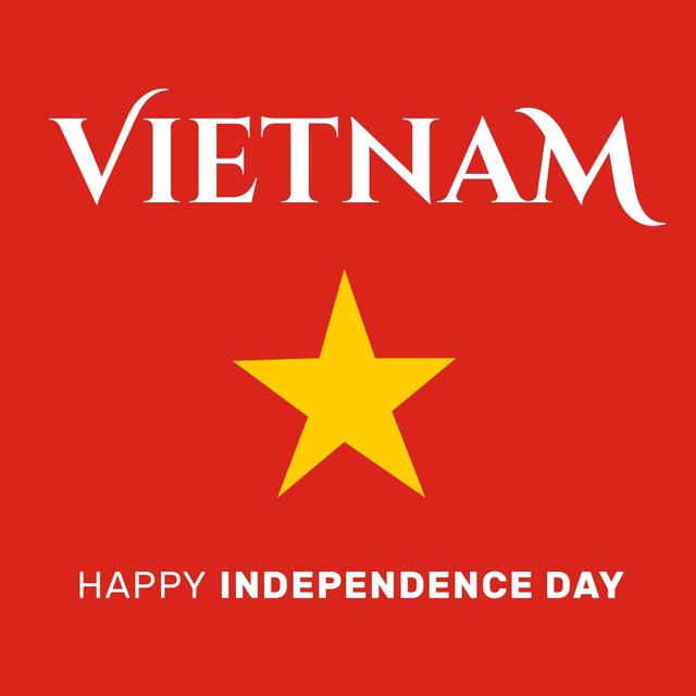 Illustrative image of vietnam happy independence day text with yellow star shape on red background. Copy space, national flag, patriotism, celebration, freedom and identity concept.