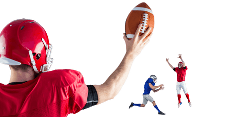 American football athletes in action on transparent background