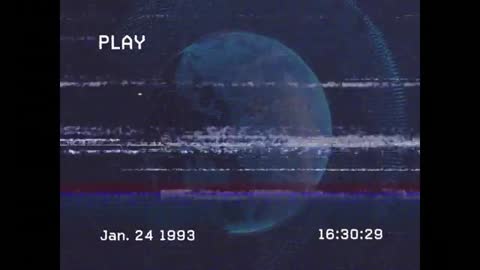 Retro VHS Blue Globe Amid Glitching Static Effect