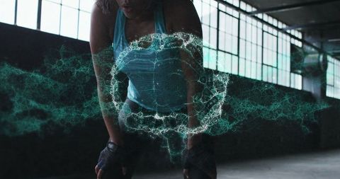 Woman Exercising with Digital Brain Interface Visualization