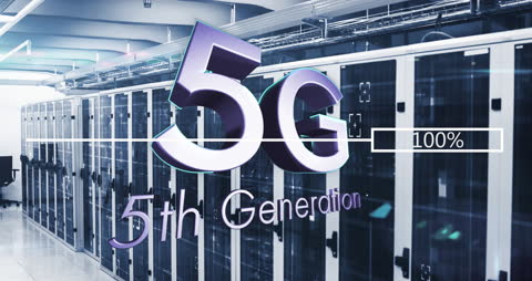 5G Technology with Server Room and Digital Overlay
