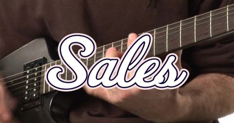 Guitar playing with sales overlay concept for marketing