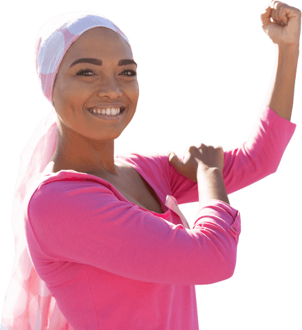 Strong Woman Celebrating Breast Cancer Awareness with Confidence