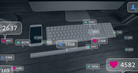 Digital social media engagement with notifications metric overlays