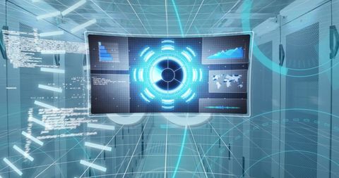 Futuristic Data Processing Interface Display in Server Room - Download Free Stock Images Pikwizard.com