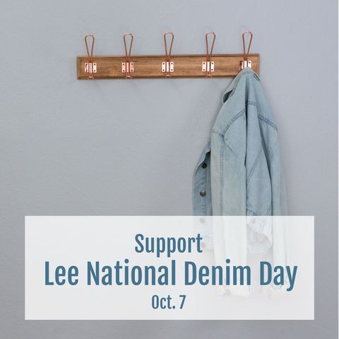 support lee national denim day celebration with jacket on hook - Download Free Stock Templates Pikwizard.com