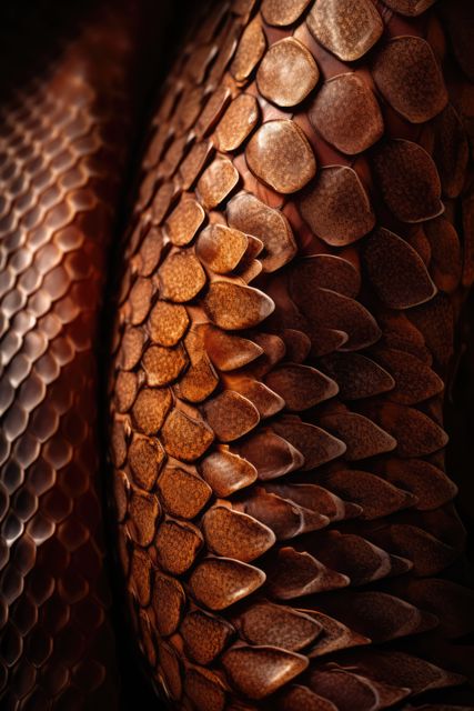 Close up of brown shiny coils of snakeskin. Nature, leather, skin, texture and design concept digitally generated image.