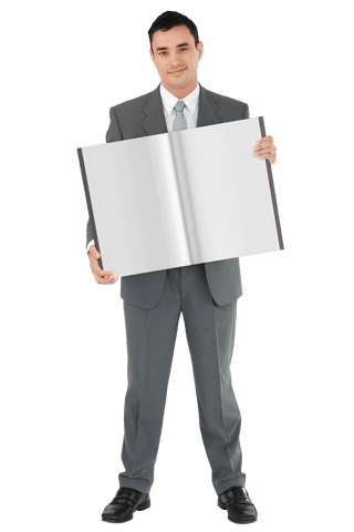 Smiling Businessman Holding Blank Book, Transparent Background - Download Free Stock Videos Pikwizard.com