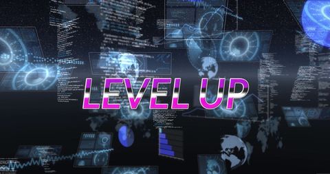 Futuristic Level Up Concept with Digital Interface Overlay - Download Free Stock Images Pikwizard.com