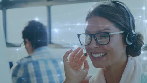 Businesswoman with Headset Using Advanced Communication Technology