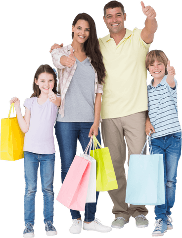 Transparent family enjoying successful shopping experience