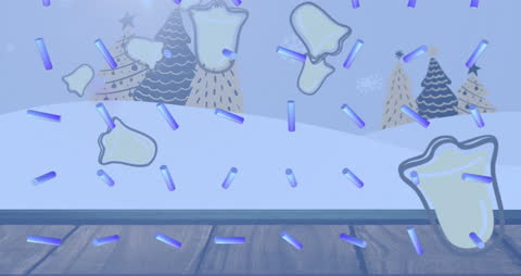 Christmas Bells and Abstract Shapes in Winter Landscape Animation